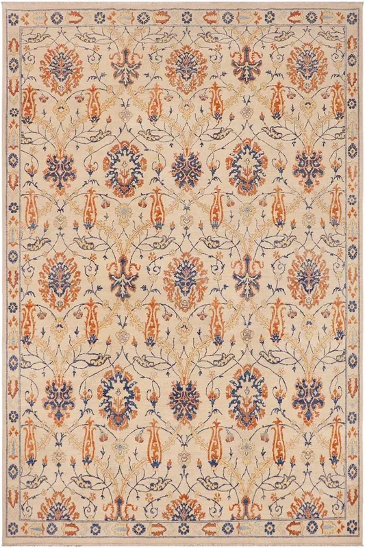 Shabby Chic Ziegler Guillerm Beige/Blue Wool Rug – 9’1” x 10’8”