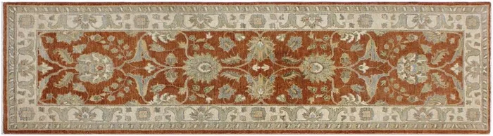 Shabby Chic Ziegler Mai Rust Ivory Hand-Knotted Wool Runner – 2’8” x 8’10”