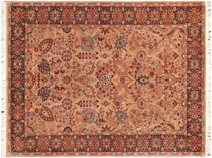 Shahid Heritage Marlana Taupe/Blue Wool Rug – 6’2” x 9’3”