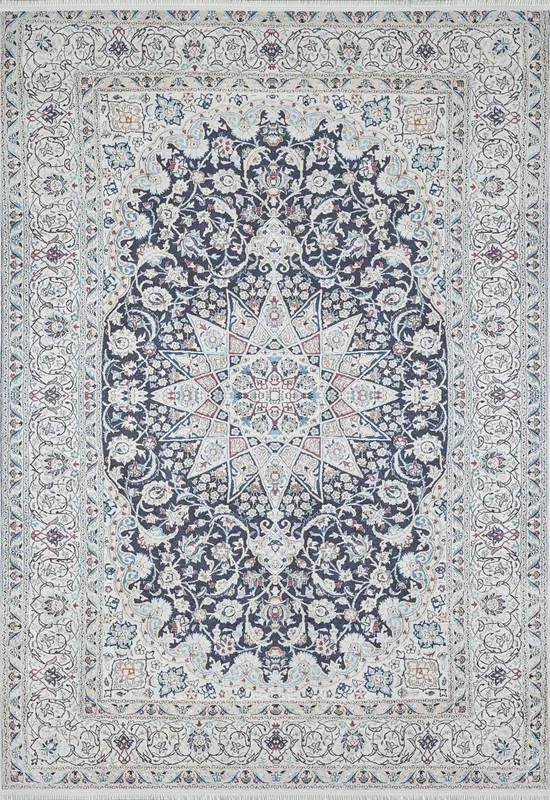 Sidla Turkish White Navy Blue Rug