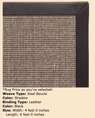 Sisal Boucle Shadow Color, Black leather border – 4 ft by 6 ft