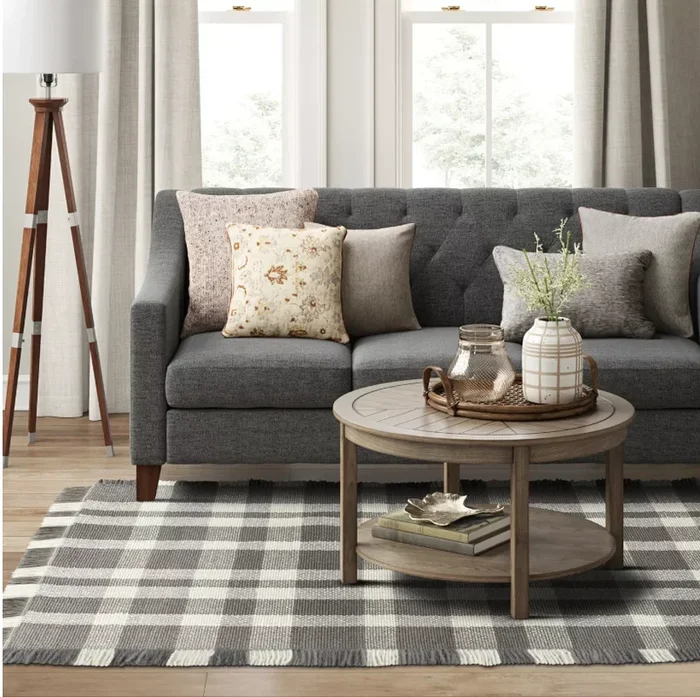 Size 5’X7′ Color Gray Hand Made Wool Buffalo Plaid Rug