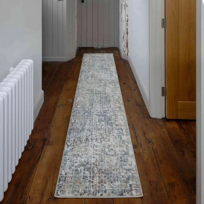 Soft Modern Blue Distressed Abstract Hall Runner Rugs