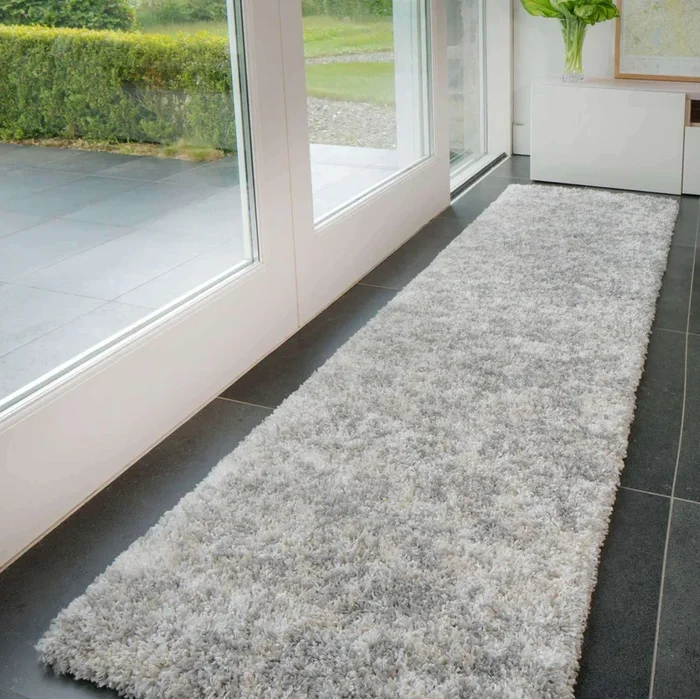 Soft Mottled Silver Shaggy Runner Rug