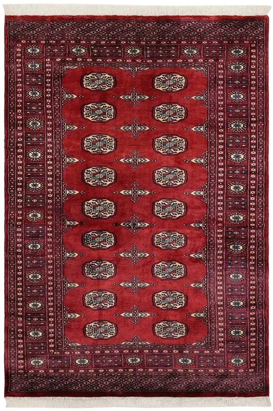 Southwestern Bokhara Mercedes Red/Blue Wool Rug – 4’1” x 6’1”