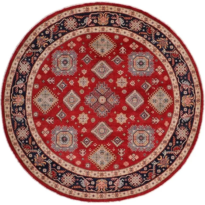 Southwestern Kazak Marlon Light Blue/Beige Wool Round – 9’0” x 9’0”