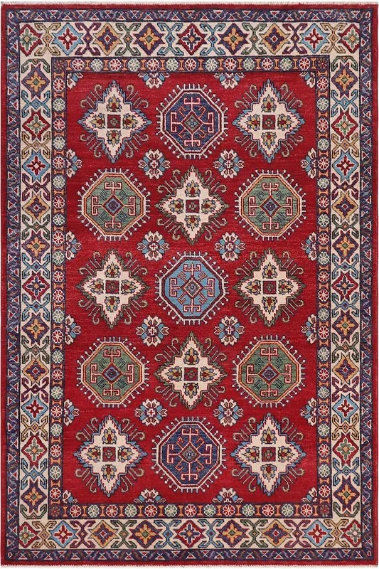 Southwestern Kazak Rustic Ainhoa Red/Beige Wool Rug – 4’1” x 6’0”