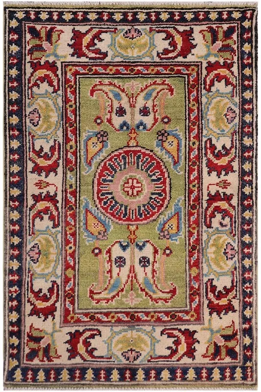 Southwestern Kazak Rustic Kamilah Light Green/Beige Wool Rug – 2’0” x 3’0”
