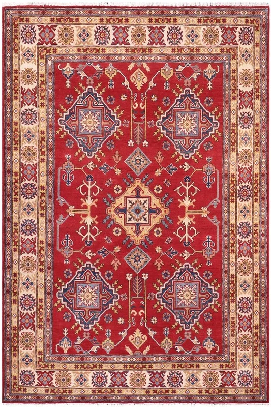 Southwestern Kazak Strain Red/Beige Wool Rug – 5’8” x 7’9”