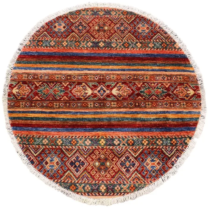 Southwestern Khurgeen Lashawn Red/Blue Wool Round – 3’3” x 3’4”