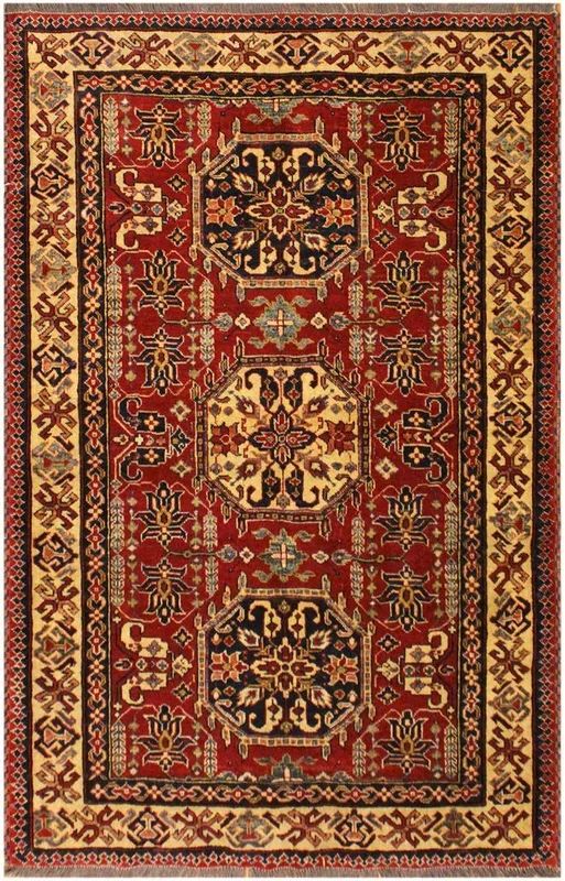 Southwestern Super Kazak Clyde Red/Tan Wool Rug – 4’3” x 5’8”