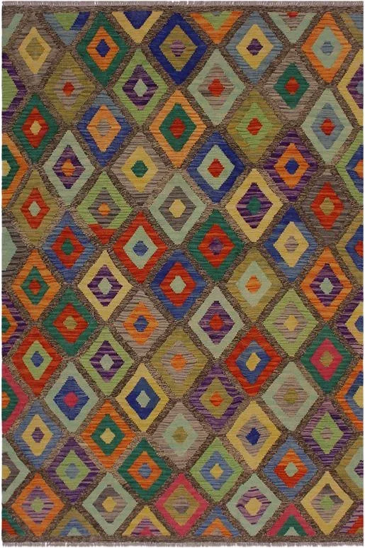 Southwestern Turkish Kilim Almeda Hand-Woven Wool Rug – 4’10” x 6’7”
