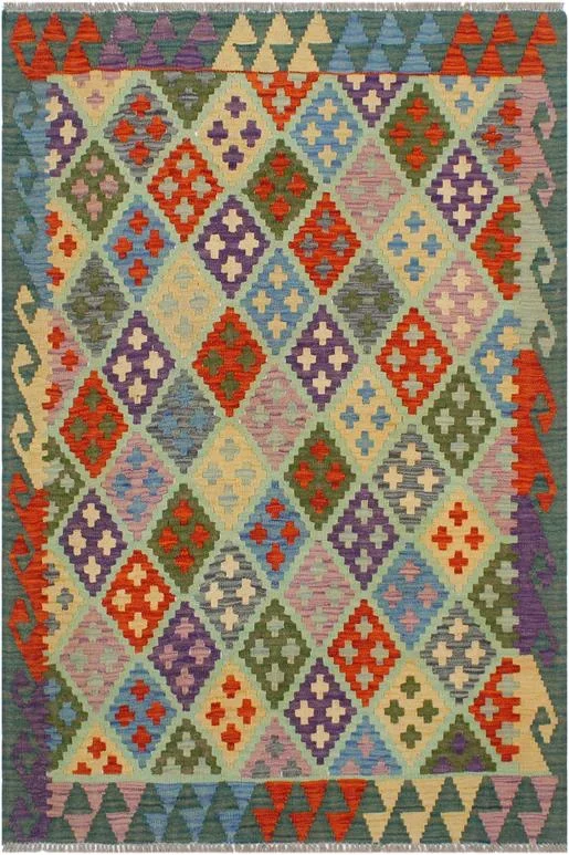 Southwestern Turkish Kilim Anastasi Hand-Woven Wool Rug -3’5” x 4’6”