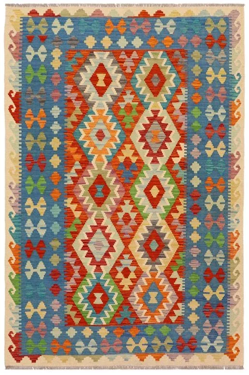 Southwestern Turkish Kilim Dennis Hand-Woven Wool Rug – 4’11” x 6’4”