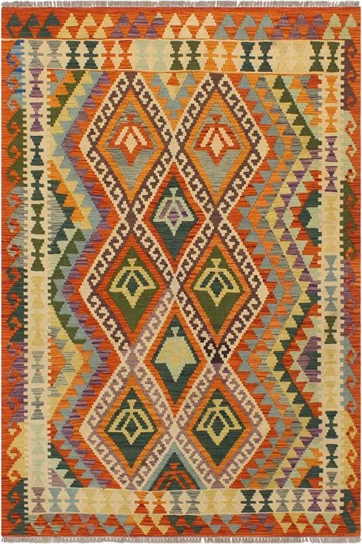 Southwestern Turkish Kilim Eliana Hand-Woven Wool Rug – 4’1” x 5’9”