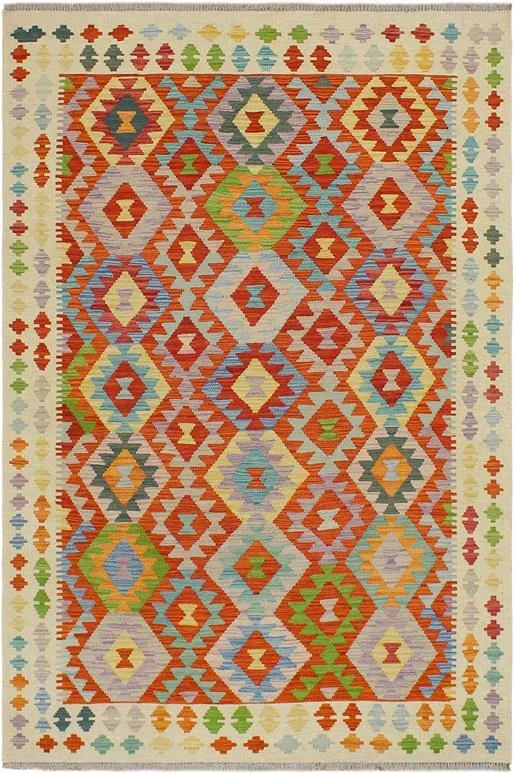 Southwestern Turkish Kilim Hart Hand-Woven Wool Rug – 4’10” x 6’9”