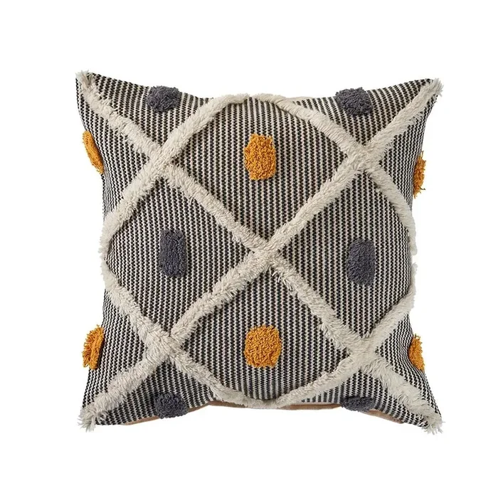Striped and Tufted Multicolored LR07450 Throw Pillow