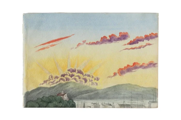 Sunset at Plymouth Watercolor Painting