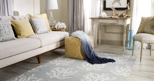 Surya Boardwalk BDW4010 Aqua Ivory Area Rug 5 ft. X 8 ft. Rectangle