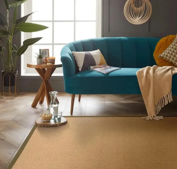 Swinton Sisal Jute Boucle Green Border Rug