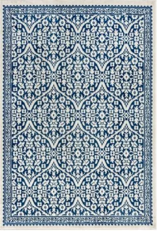 Tayse Madison Area Rug MDN4007 Traditional Dark Blue Angled Peaks 5′ 3″ x 5′ 3″ Round