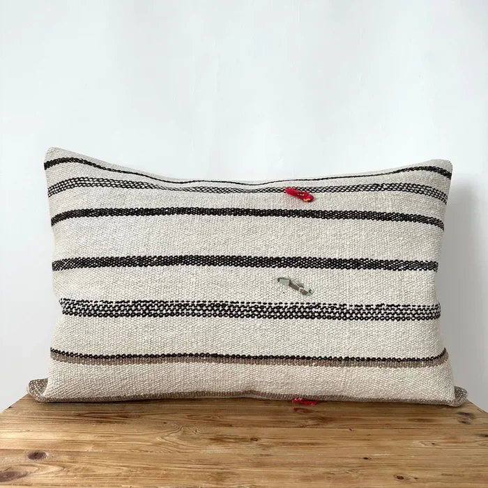 Teal – White Hemp Pillow Cover