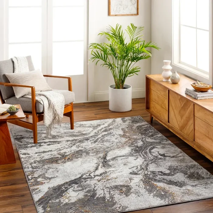 TENITA Abstract Modern Marble Dark Brown/Charcoal Rug