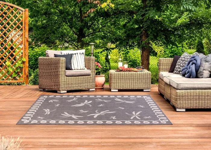 Terrace Outdoor Dragonfly Grey Rug