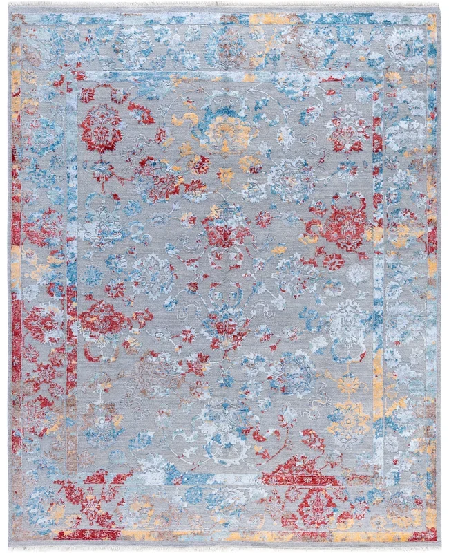 Traditional Abstarct Wool, Silk Hand Knotted Gray Area Rug 8′ 1″ x 10′ 0″
