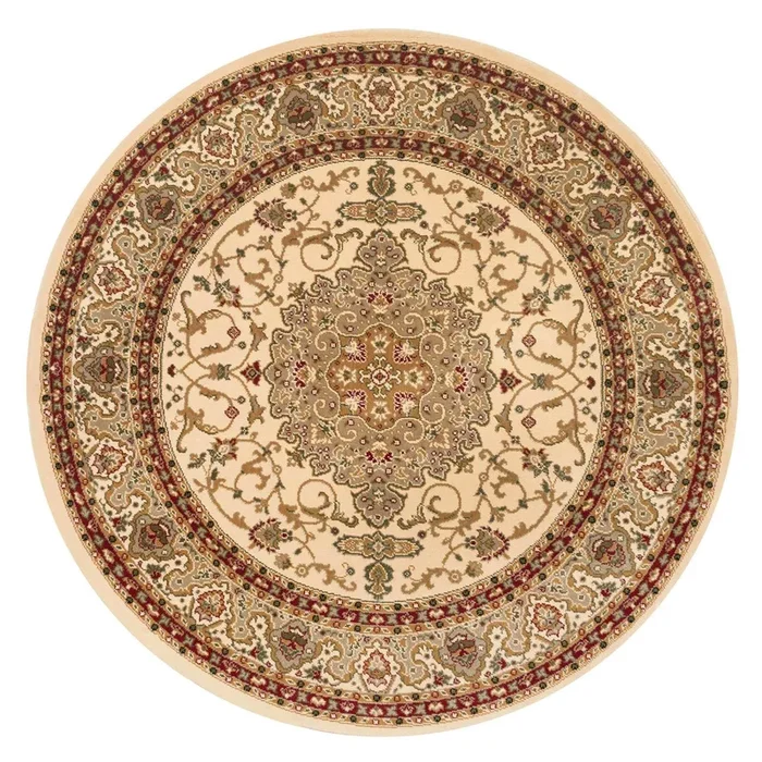 Traditional Cream Bordered Round Rug