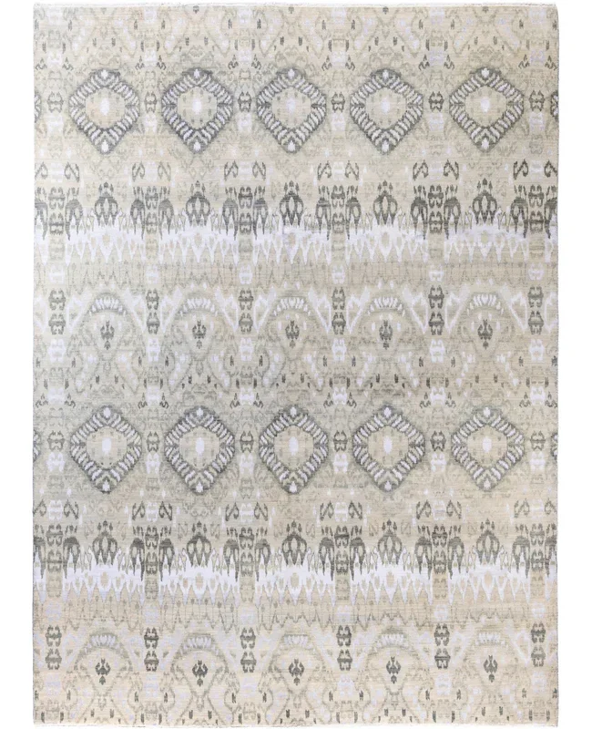 Traditional Floral Wool, Silk Hand Knotted Ivory Area Rug 9′ 1″ x 12′ 3″