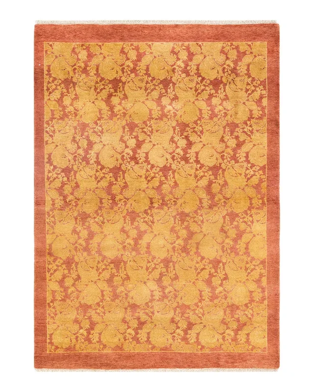 Traditional Hand Knotted Mogul Abstract Pink Area Rug 4′ 0″ x 5′ 10″