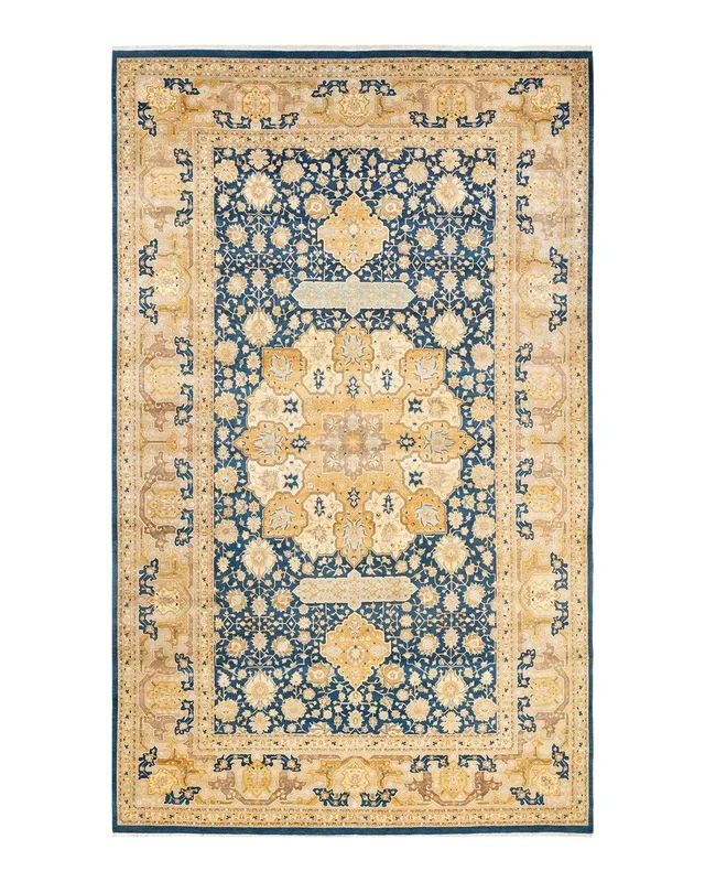 Traditional Hand Knotted Mogul Floral Blue Runner 8′ 3″ x 13′ 6″