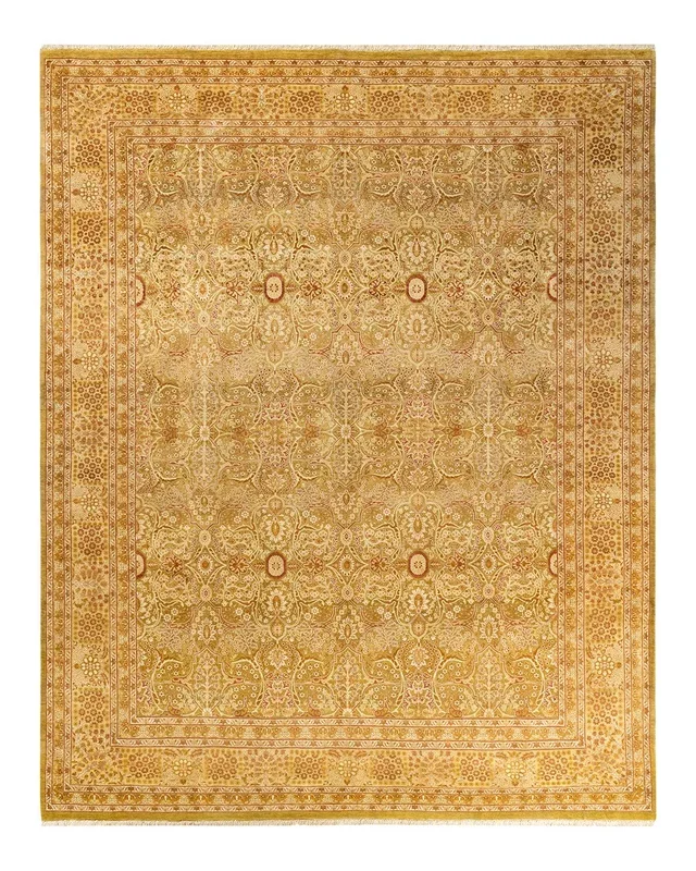 Traditional Hand Knotted Mogul Floral Green Area Rug 8′ 3″ x 10′ 7″