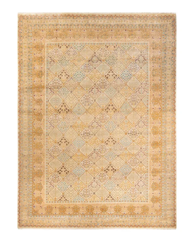 Traditional Hand Knotted Mogul Floral Ivory Area Rug 10′ 3″ x 13′ 10″