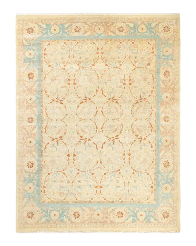 Traditional Hand Knotted Mogul Floral Ivory Area Rug 8′ 3″ x 10′ 9″