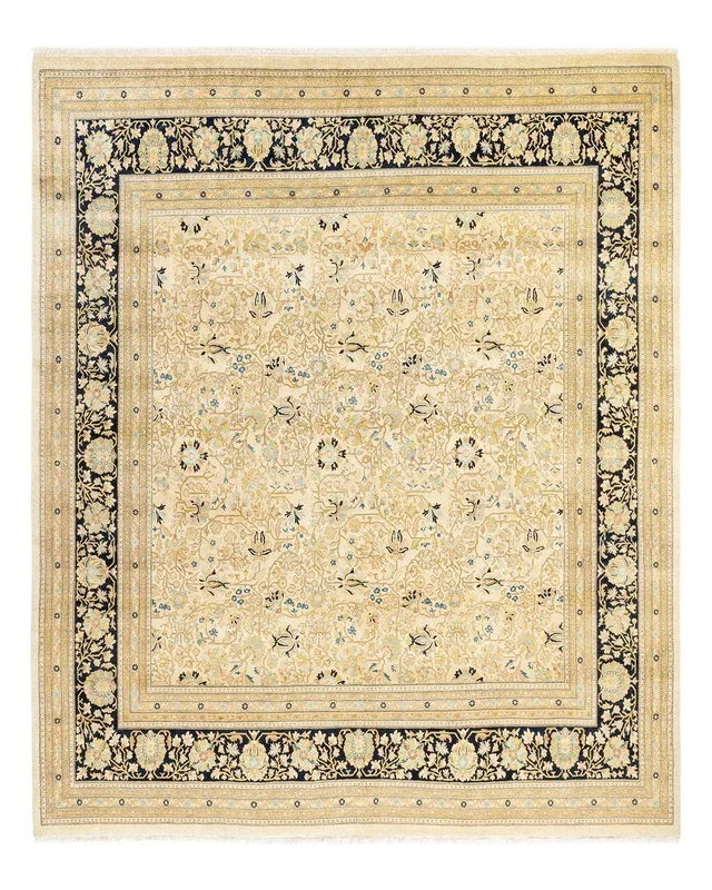 Traditional Hand Knotted Mogul Floral Ivory Square Area Rug 8′ 3″ x 8′ 9″