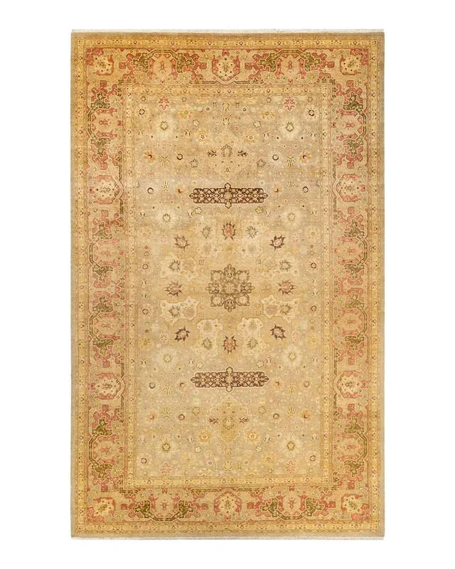 Traditional Hand Knotted Mogul Floral Light Gray Area Rug 8′ 4″ x 13′ 7″