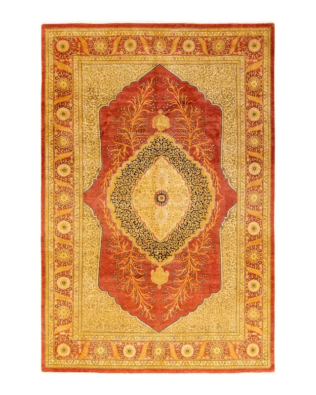 Traditional Hand Knotted Mogul Floral Orange Area Rug 6′ 2″ x 9′ 0″