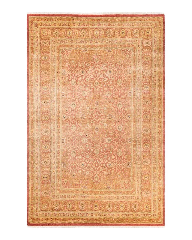 Traditional Hand Knotted Mogul Floral Orange Area Rug 6′ 4″ x 9′ 6″