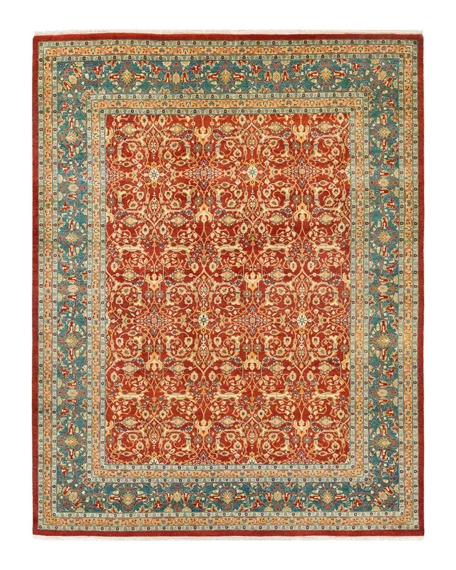 Traditional Hand Knotted Mogul Floral Orange Area Rug 8′ 0″ x 10′ 3″