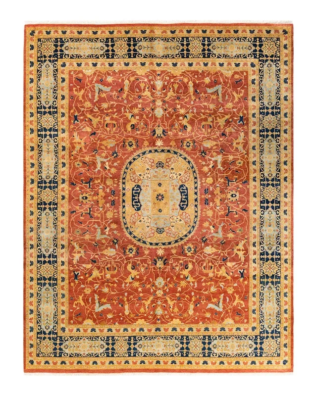 Traditional Hand Knotted Mogul Floral Orange Area Rug 8′ 0″ x 10′ 4″