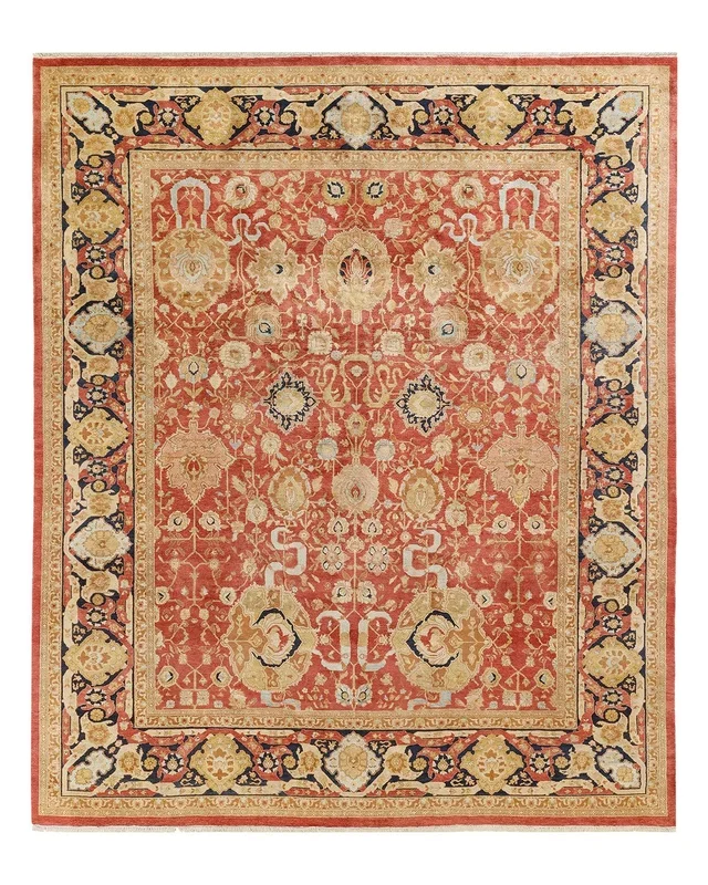 Traditional Hand Knotted Mogul Floral Orange Area Rug 8′ 1″ x 9′ 8″