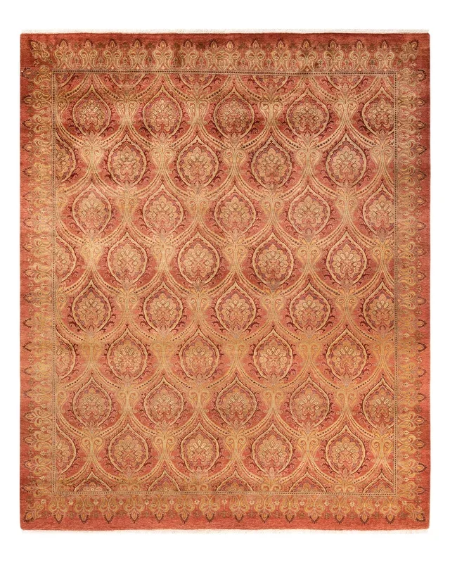 Traditional Hand Knotted Mogul Floral Pink Area Rug 8′ 0″ x 9′ 8″