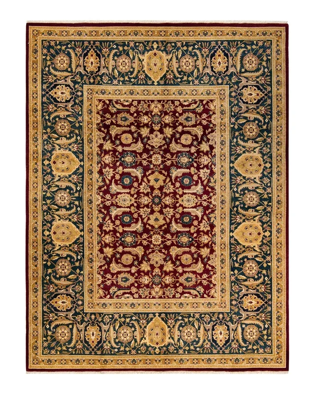 Traditional Hand Knotted Mogul Floral Red Area Rug 8′ 2″ x 10′ 9″