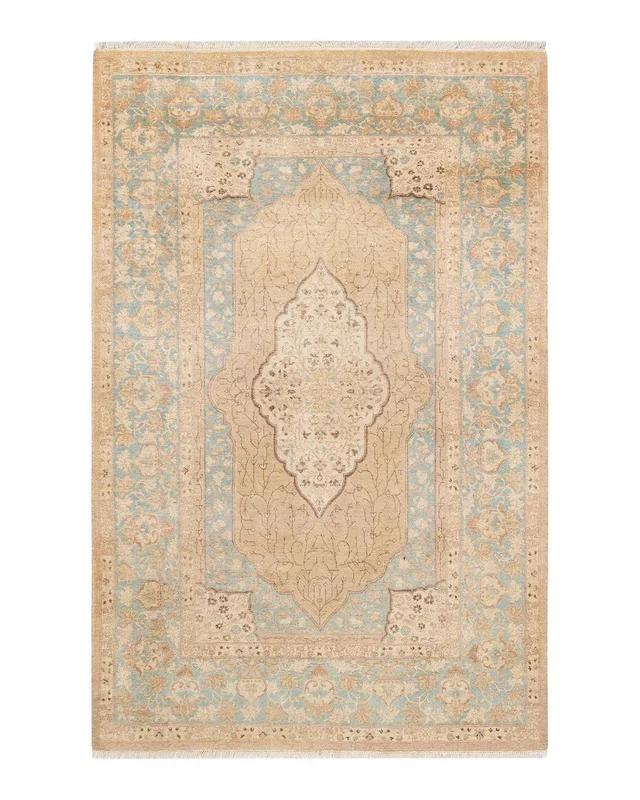Traditional Hand Knotted Mogul Floral Yellow Area Rug 4′ 1″ x 6′ 4″