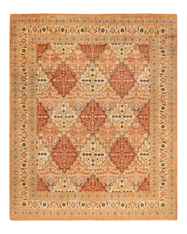 Traditional Hand Knotted Mogul Geometric Pink Area Rug 8′ 2″ x 10′ 0″