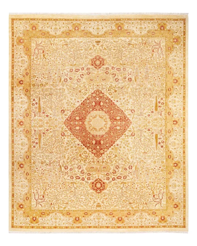 Traditional Hand Knotted Mogul Ivory Area Rug 8′ 3″ x 9′ 10″
