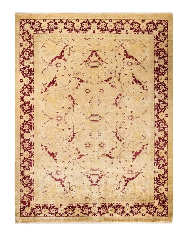 Traditional Hand Knotted Mogul Ivory Area Rug 9′ 2″ x 12′ 1″