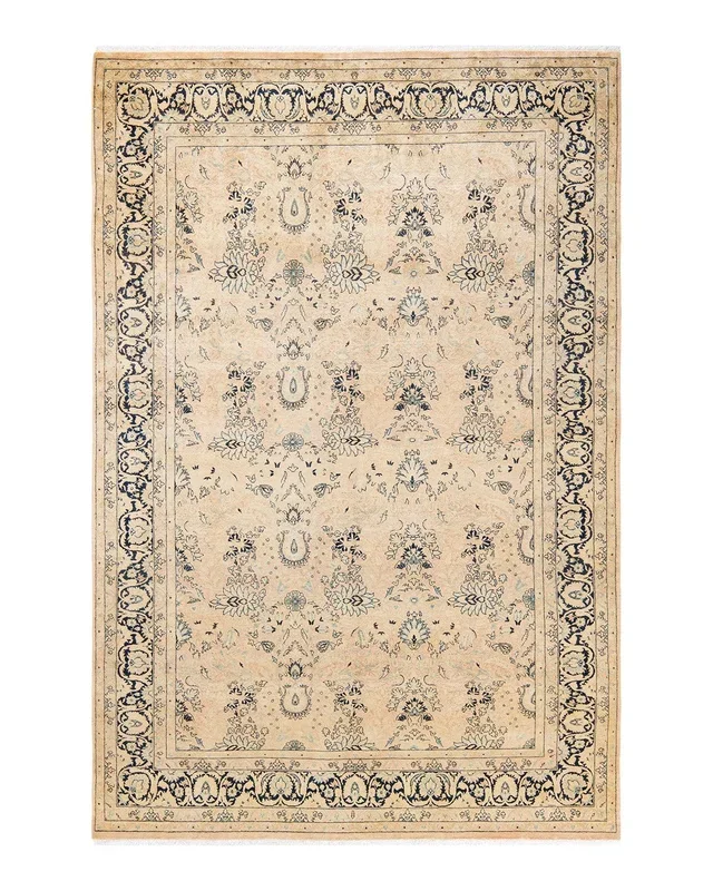 Traditional Hand Knotted Mogul Oriental Beige Area Rug 6′ 1″ x 9′ 0″